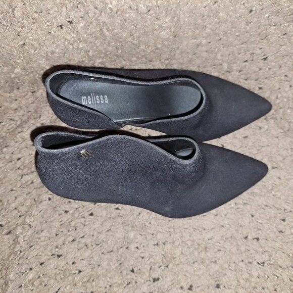 MELISSA-Drama-Black Flocked Jelly-Pointed Toe Heel Ankle Boots-Sz 8-Excellent - Picture 7 of 8